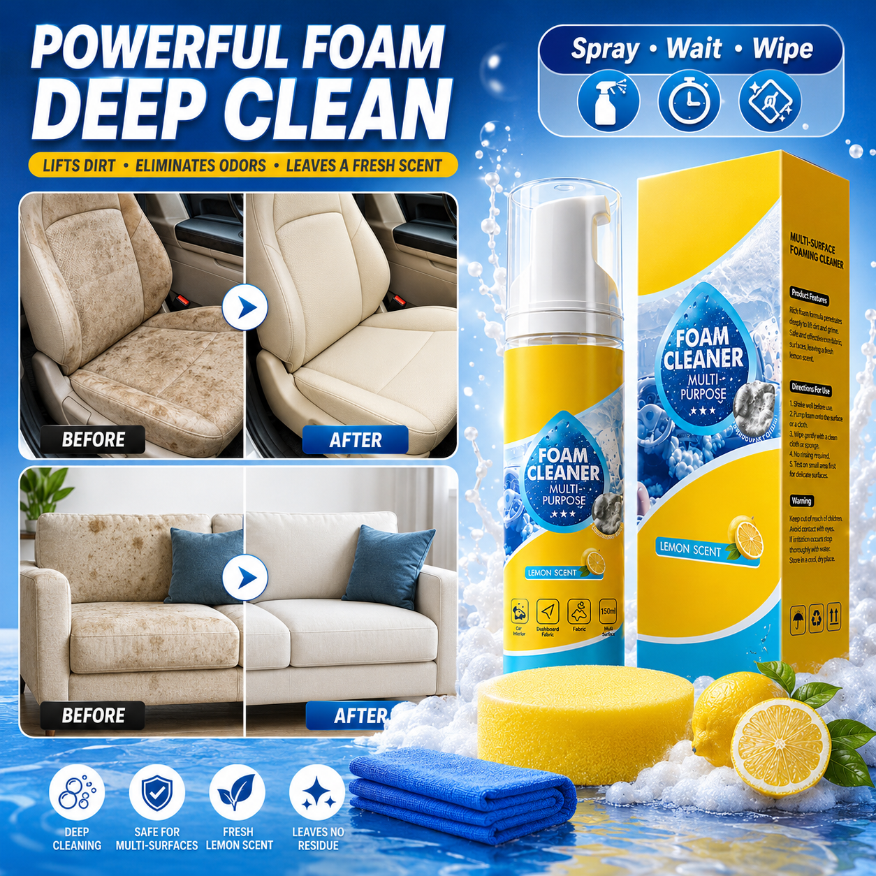 Heavy Duty 4 in 1 Multi Enzyme Foam Cleaner Spray