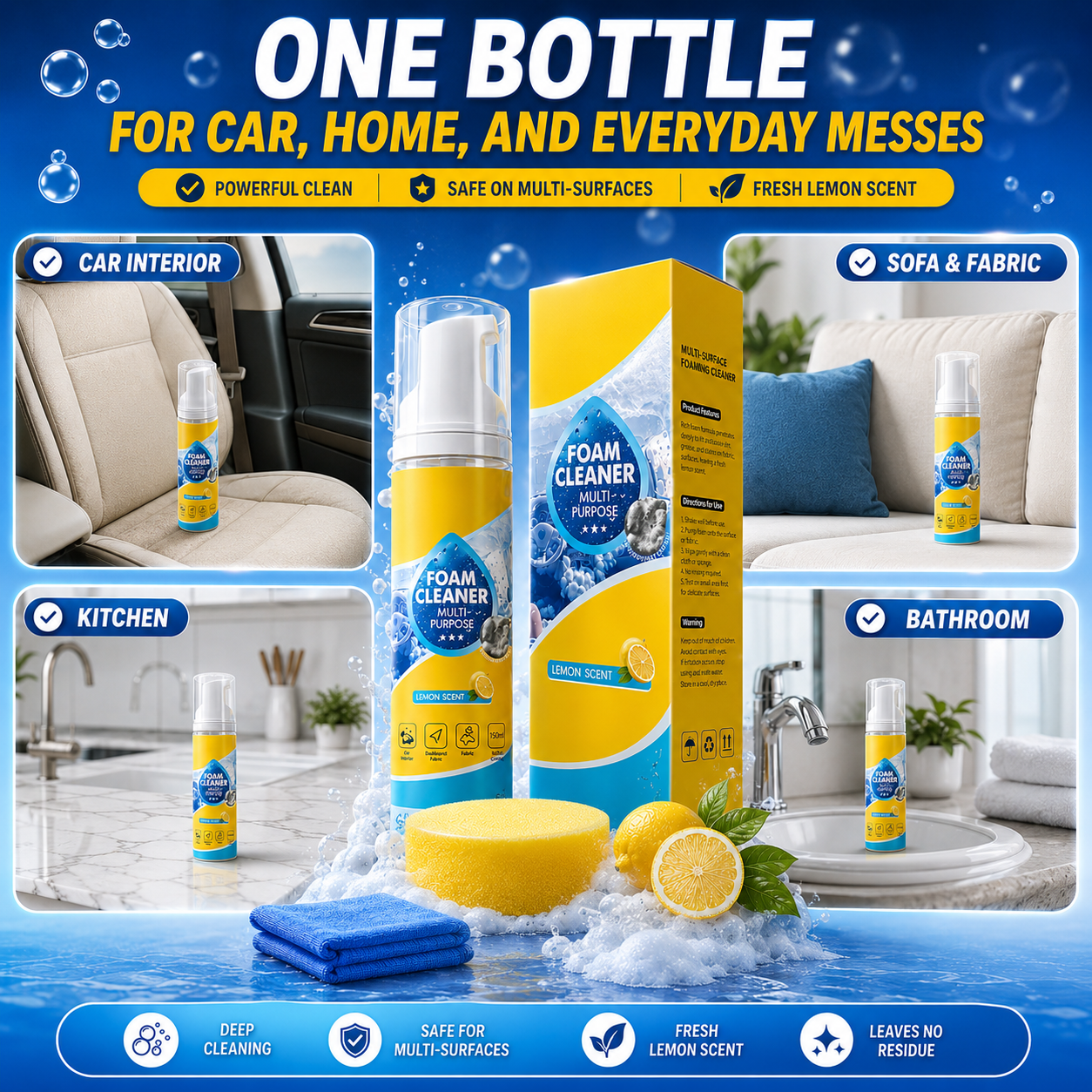 Heavy Duty 4 in 1 Multi Enzyme Foam Cleaner Spray