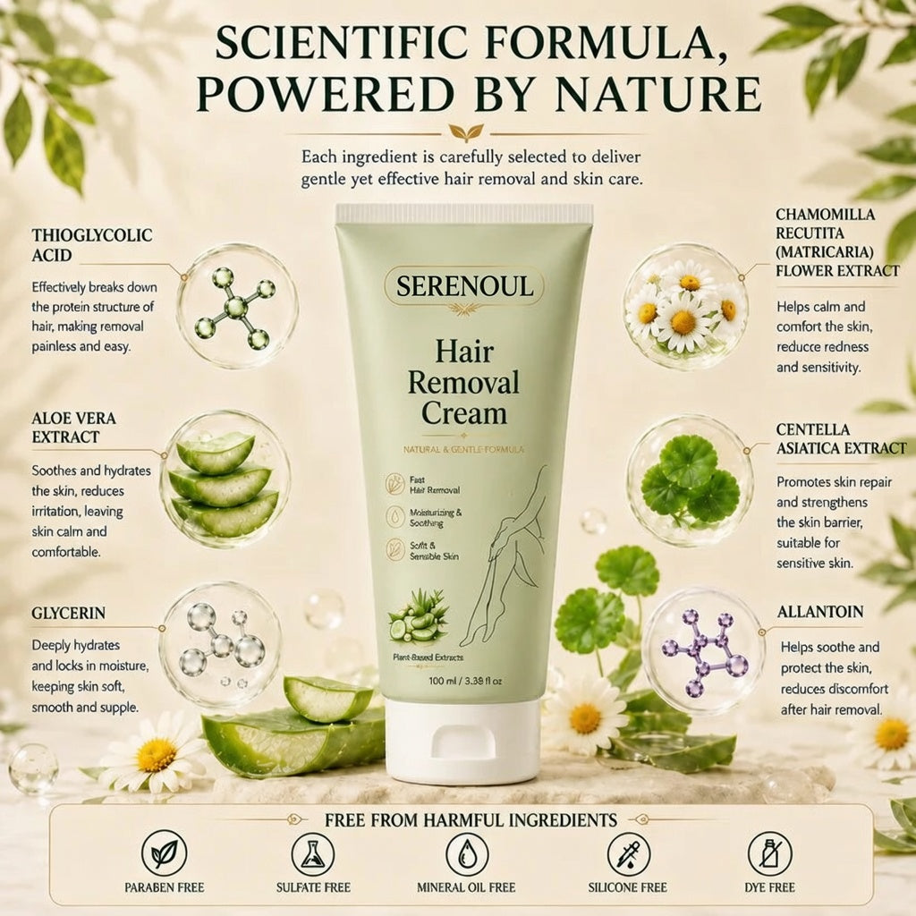 SERENOUL™ Natural Gentle Hair Removal Cream | For Women & Men, Sensitive Skin