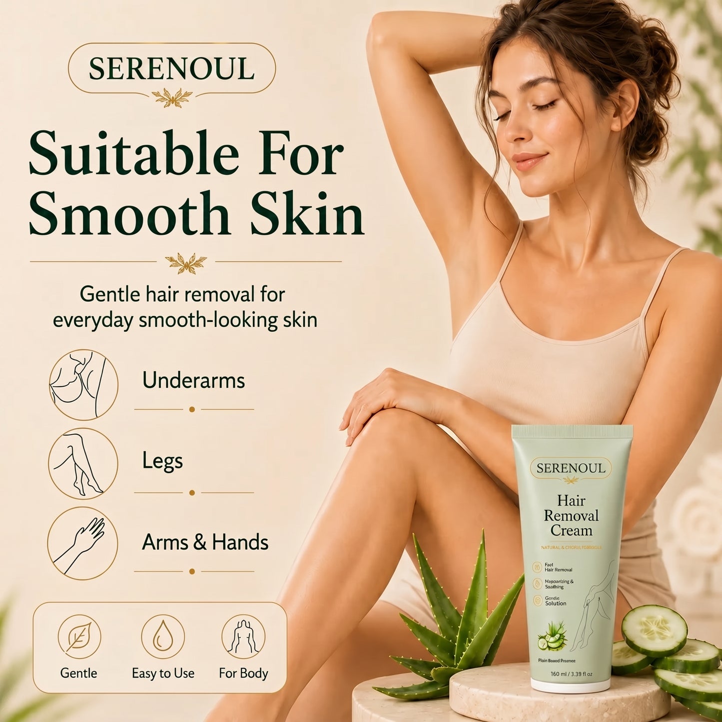 SERENOUL™ Natural Gentle Hair Removal Cream | For Women & Men, Sensitive Skin